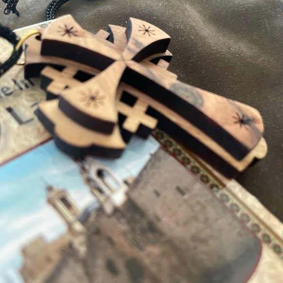 Olive Wood Hand Carved Cross Necklace pendant ornament - Bethlehem The Holy Land - Picture 3 of 7